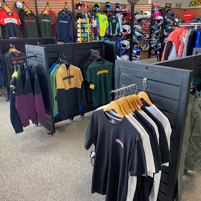 A variety of sweat shirts, t-shirts, jackets, helmets, and other gear accessories available at 2Brotehrs Powersports.