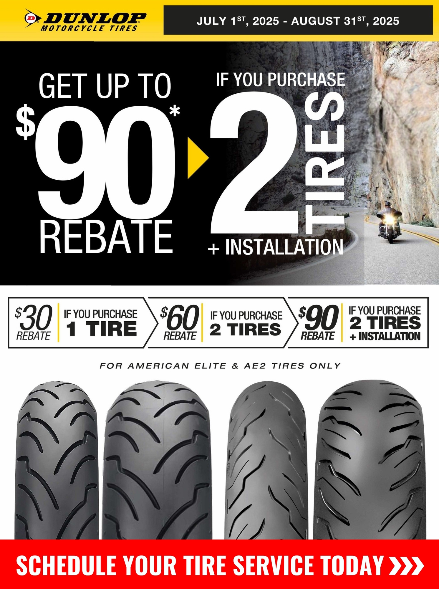 Get up to $90 off Dunlop tires when you buy 2 plus installation at 2Brothers Powersports in Onalaska, Wisconsin. Schedule your service today.